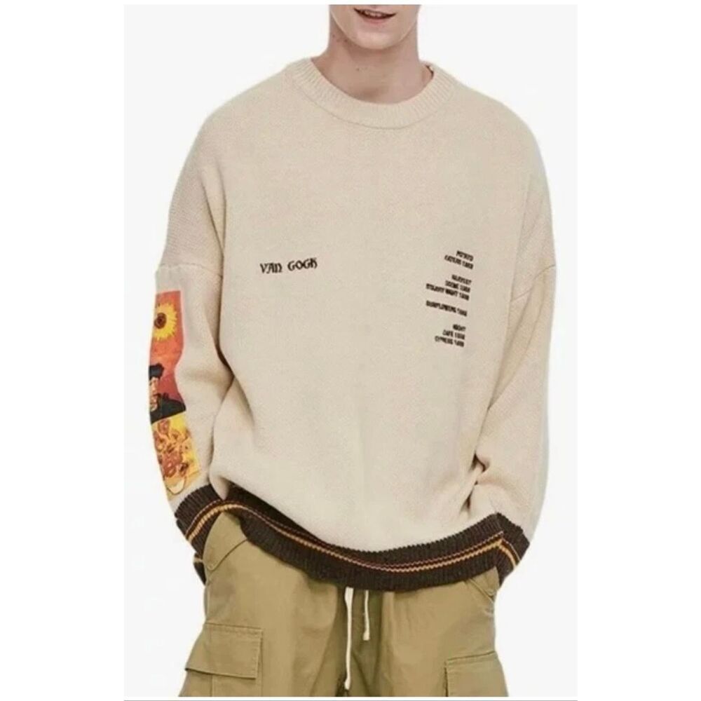 Aelfric Eden Van Gogh Art Knit Sweater – Size L – Cream Oversized Fit